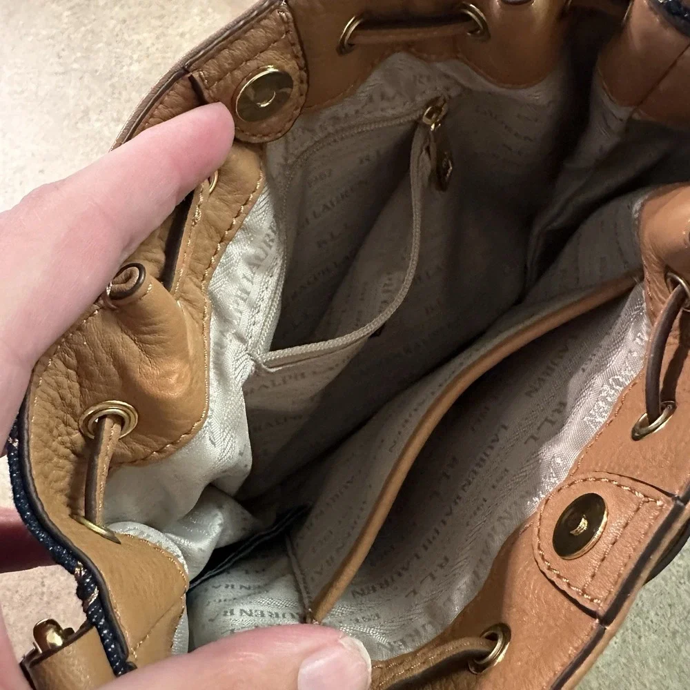 Lauren Ralph Lauren Medium Denim leather crosstitch bag Designer‎ soldout
